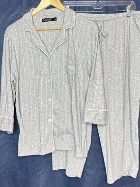 Lauren Ralph Lauren Gray White Striped 2 pc. Pajamas, XLarge  Preppy Classic